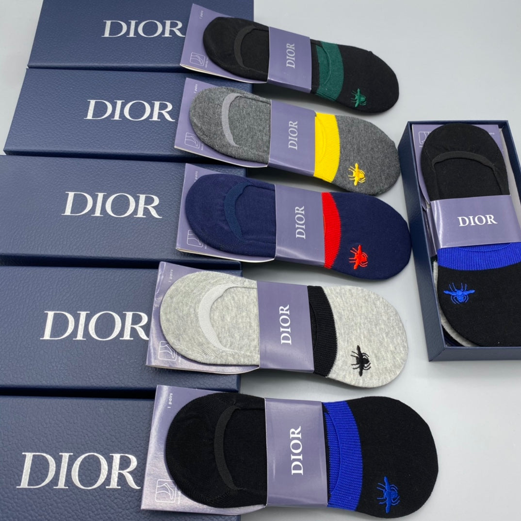 Dior Visible Colour, Cuff And Emblem Details No-Show Socks - 5-Pair Set