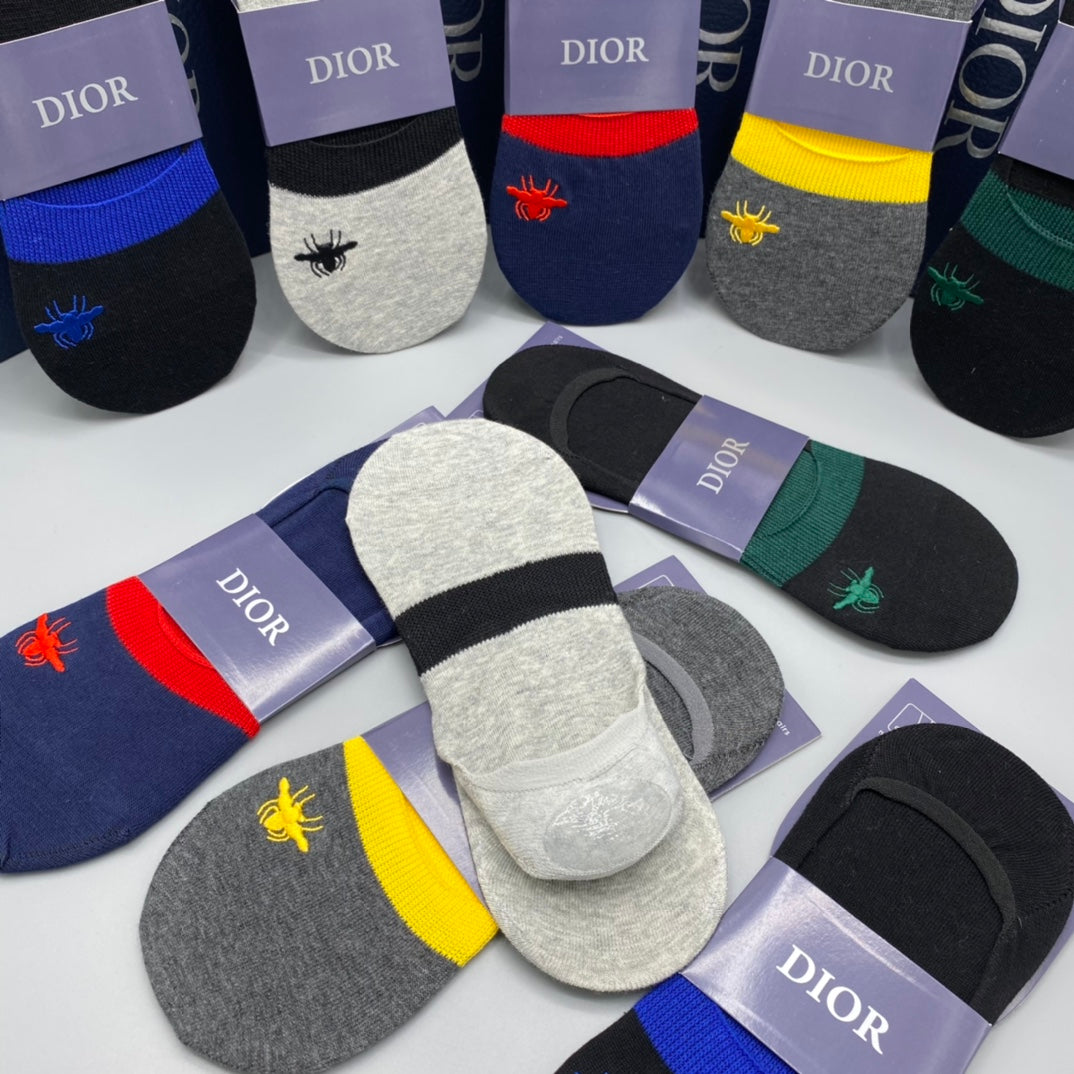 Dior Visible Colour, Cuff And Emblem Details No-Show Socks - 5-Pair Set
