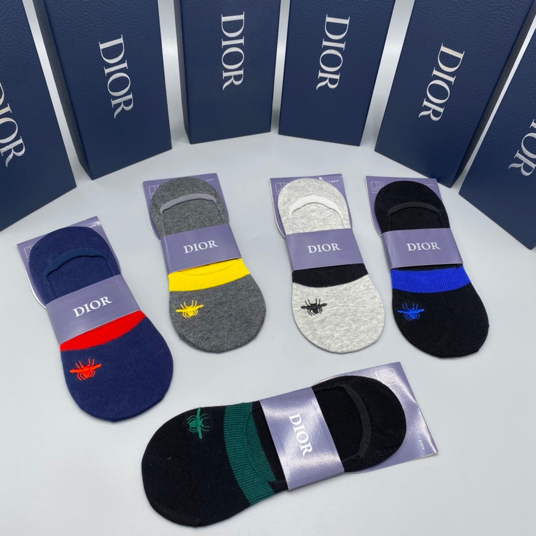 Dior Contrast Wordmarks And Colourful Accents No-Show Socks - 5-Pair Set