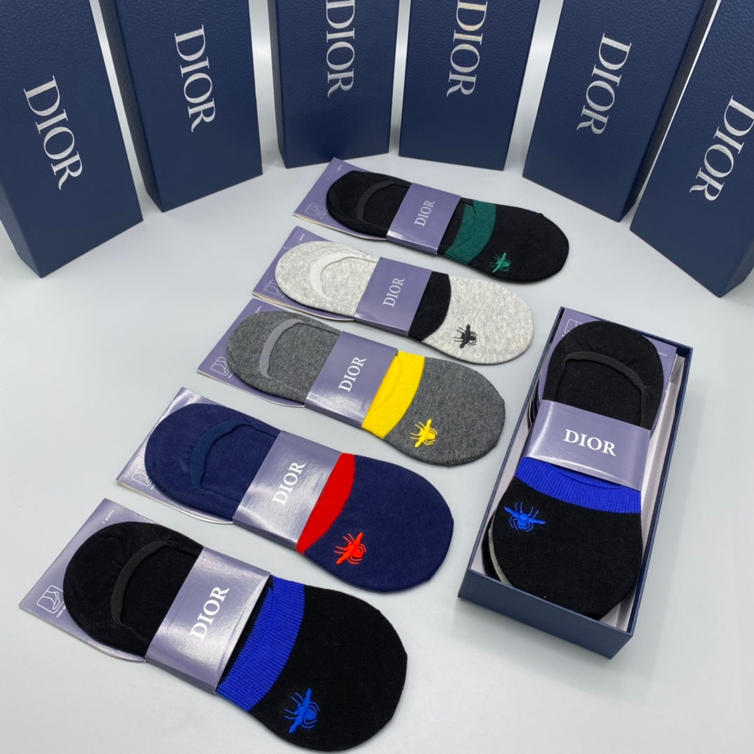 Dior Visible Colour, Cuff And Emblem Details No-Show Socks - 5-Pair Set