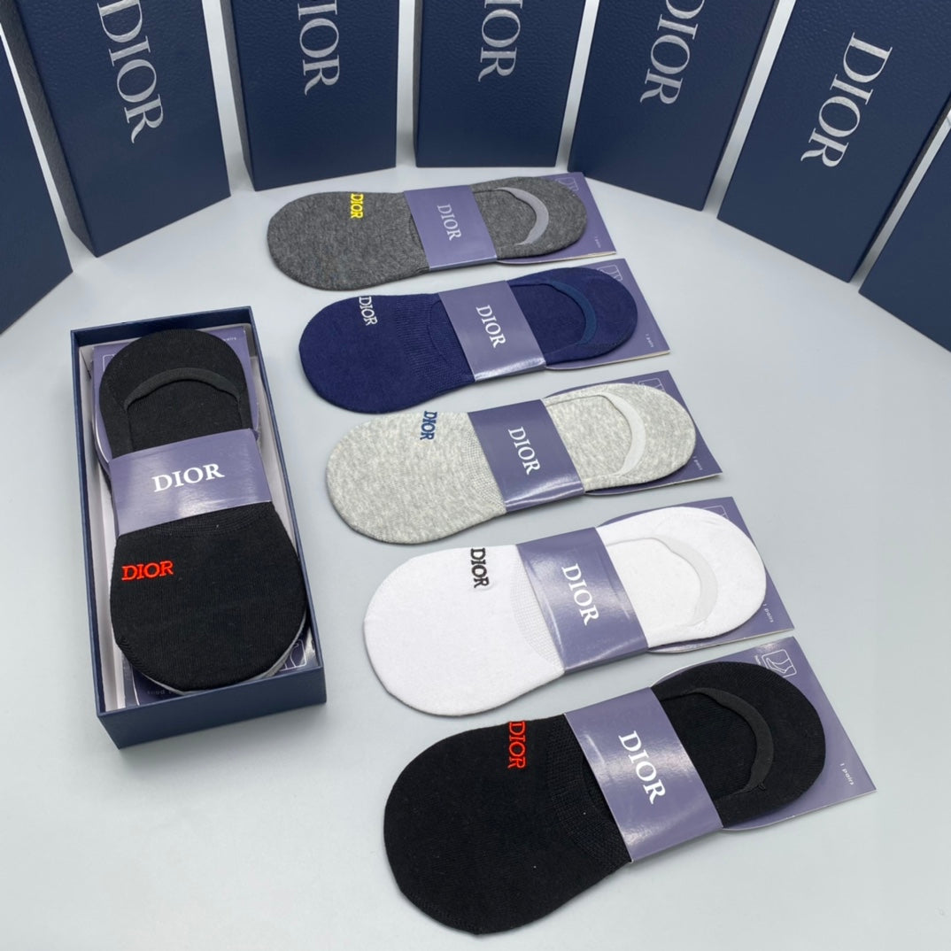 Dior Cotton Visible Colour, Cuff And Emblem Details No-Show Socks - 5-Pair Set