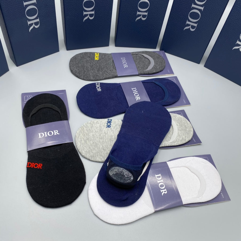 Dior Cotton Visible Colour, Cuff And Emblem Details No-Show Socks - 5-Pair Set