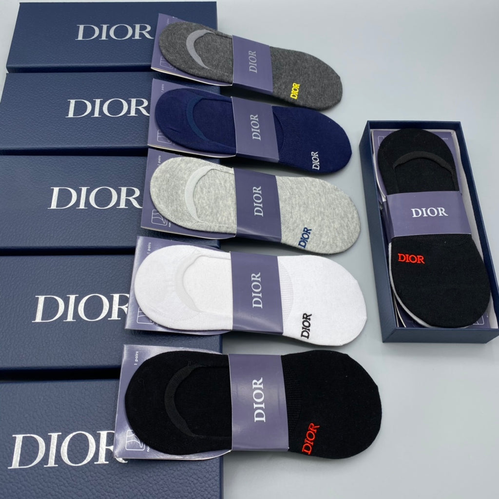 Dior Cotton Visible Colour, Cuff And Emblem Details No-Show Socks - 5-Pair Set