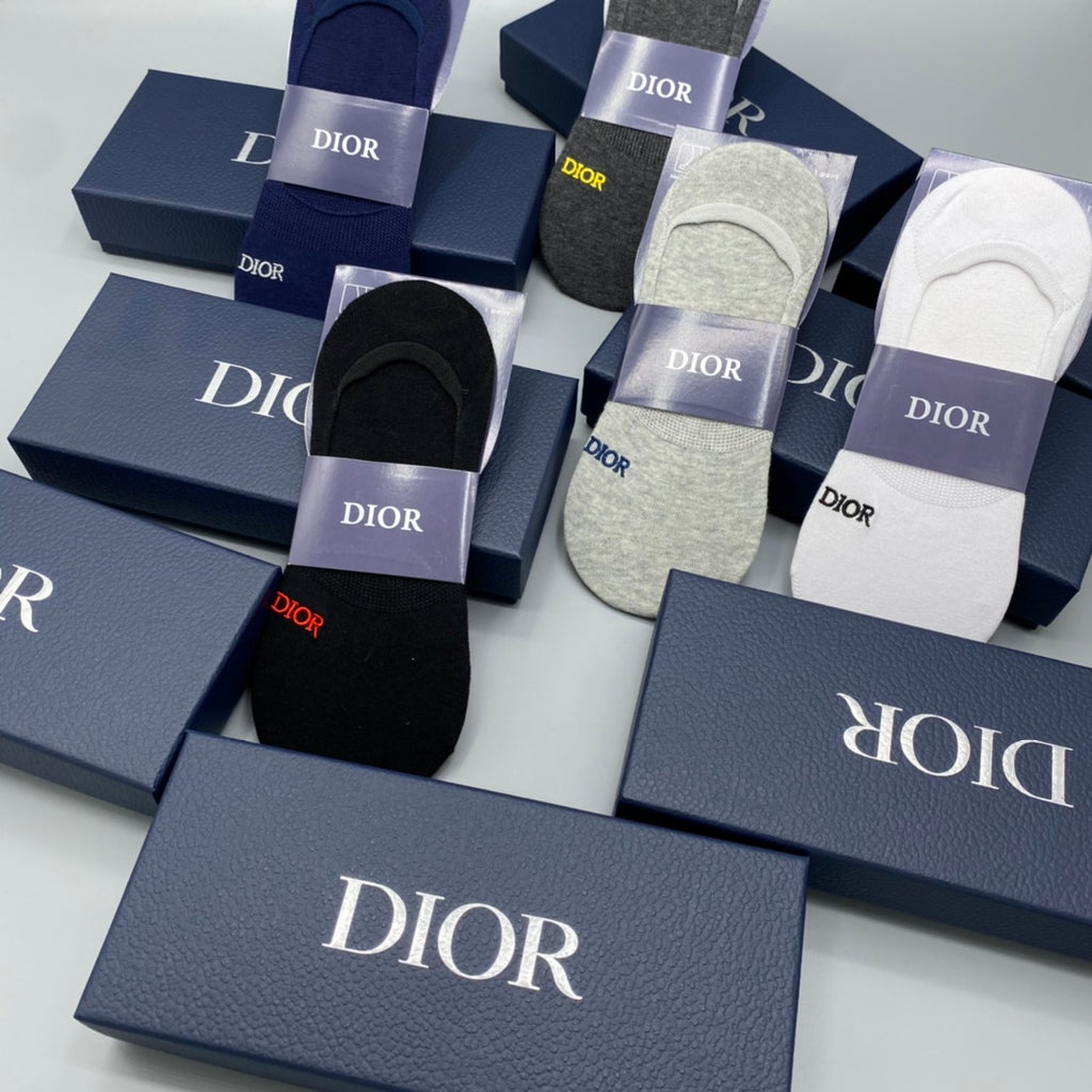 Dior Cotton Visible Colour, Cuff And Emblem Details No-Show Socks - 5-Pair Set