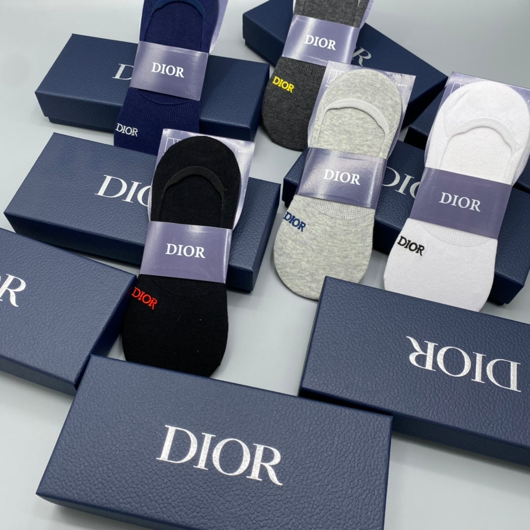 Dior Cotton Visible Colour, Cuff And Emblem Details No-Show Socks - 5-Pair Set