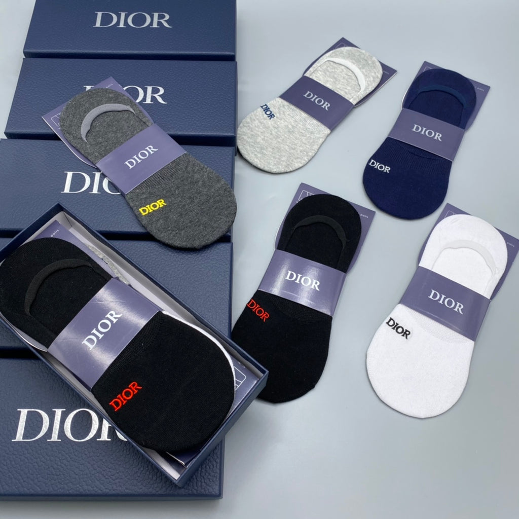 Dior Cotton Visible Colour, Cuff And Emblem Details No-Show Socks - 5-Pair Set