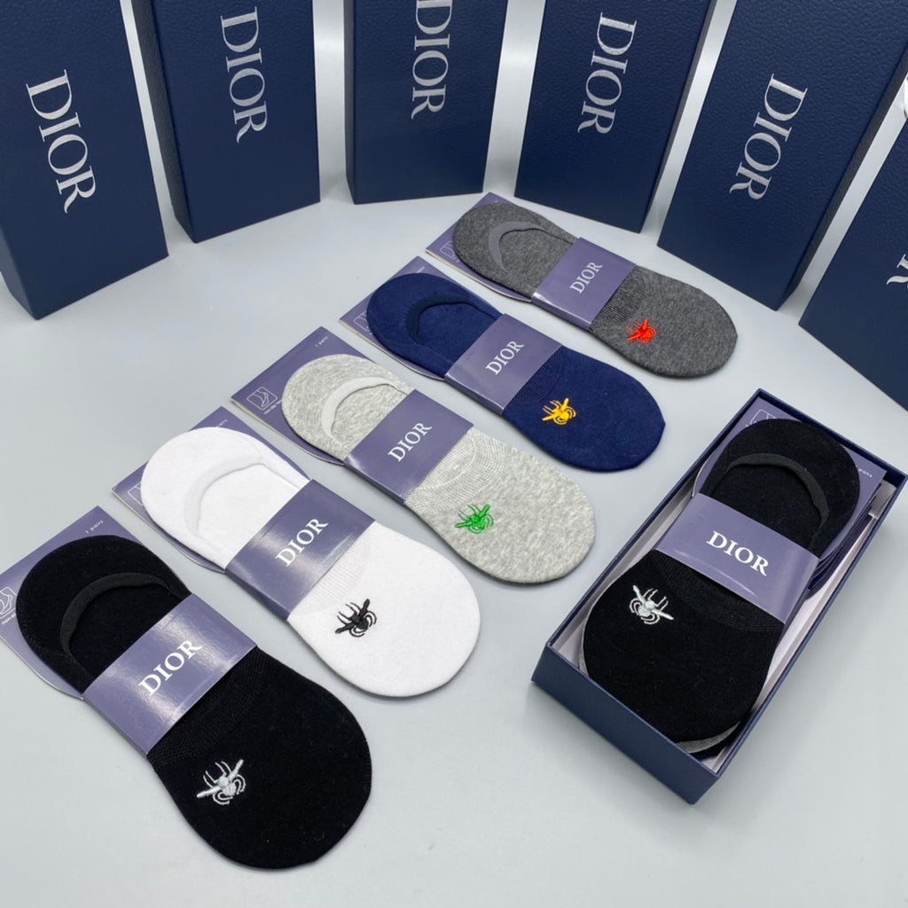 Dior Cotton Visible Cuff, Colour And Emblem Details No-Show Socks - 5-Pair Set