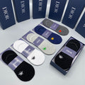 Dior Cotton Visible Cuff, Colour And Emblem Details No-Show Socks - 5-Pair Set