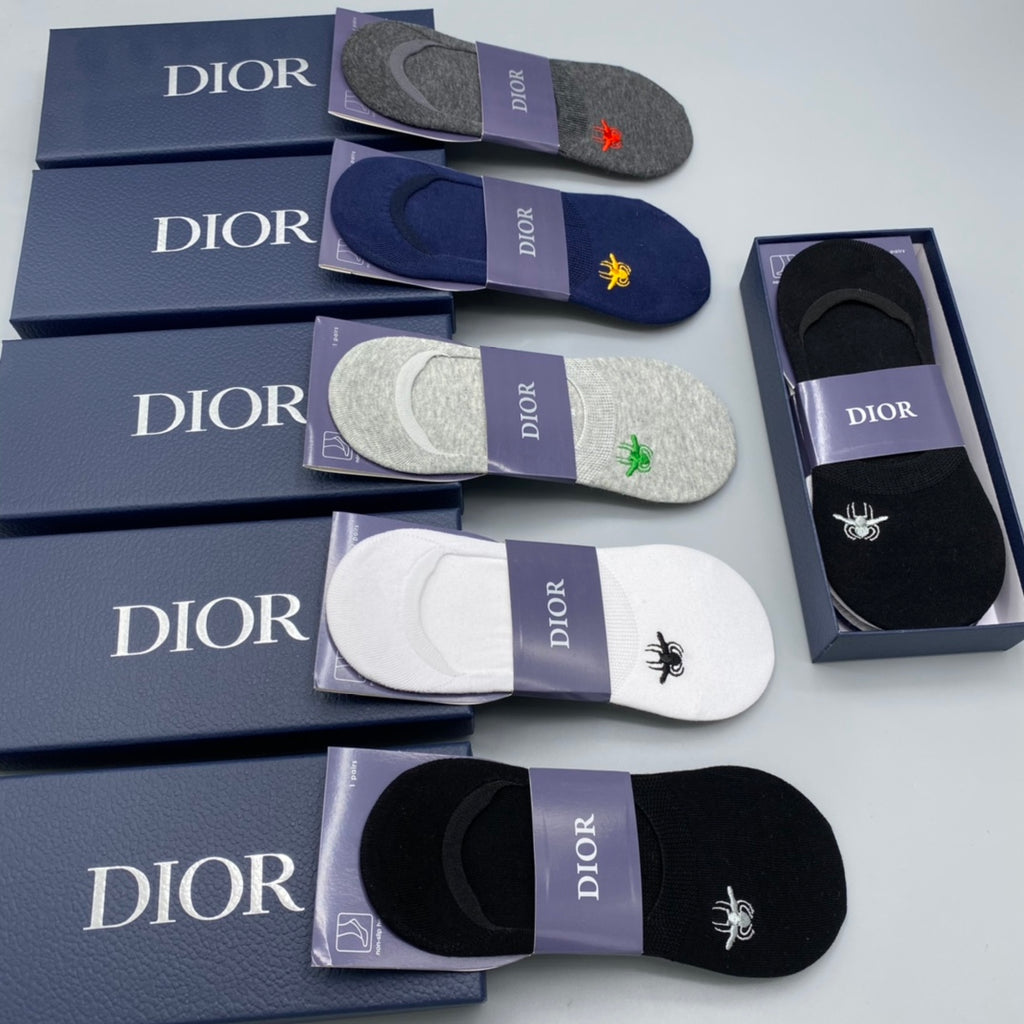 Dior Cotton Visible Cuff, Colour And Emblem Details No-Show Socks - 5-Pair Set
