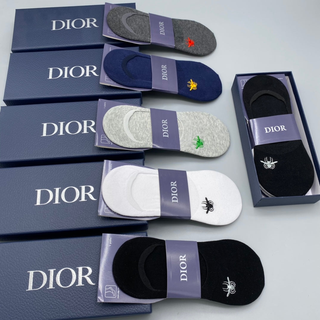 Dior Cotton Visible Cuff, Colour And Emblem Details No-Show Socks - 5-Pair Set