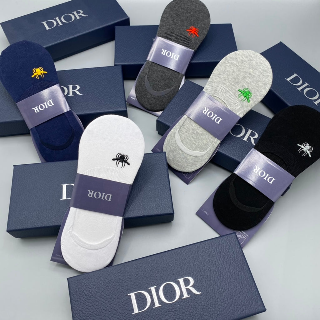 Dior Cotton Visible Cuff, Colour And Emblem Details No-Show Socks - 5-Pair Set