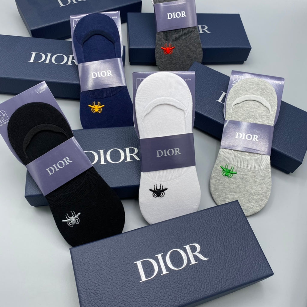 Dior Cotton Visible Cuff, Colour And Emblem Details No-Show Socks - 5-Pair Set