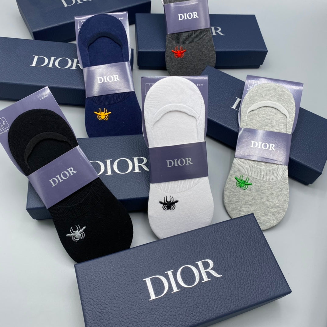 Dior Cotton Visible Cuff, Colour And Emblem Details No-Show Socks - 5-Pair Set