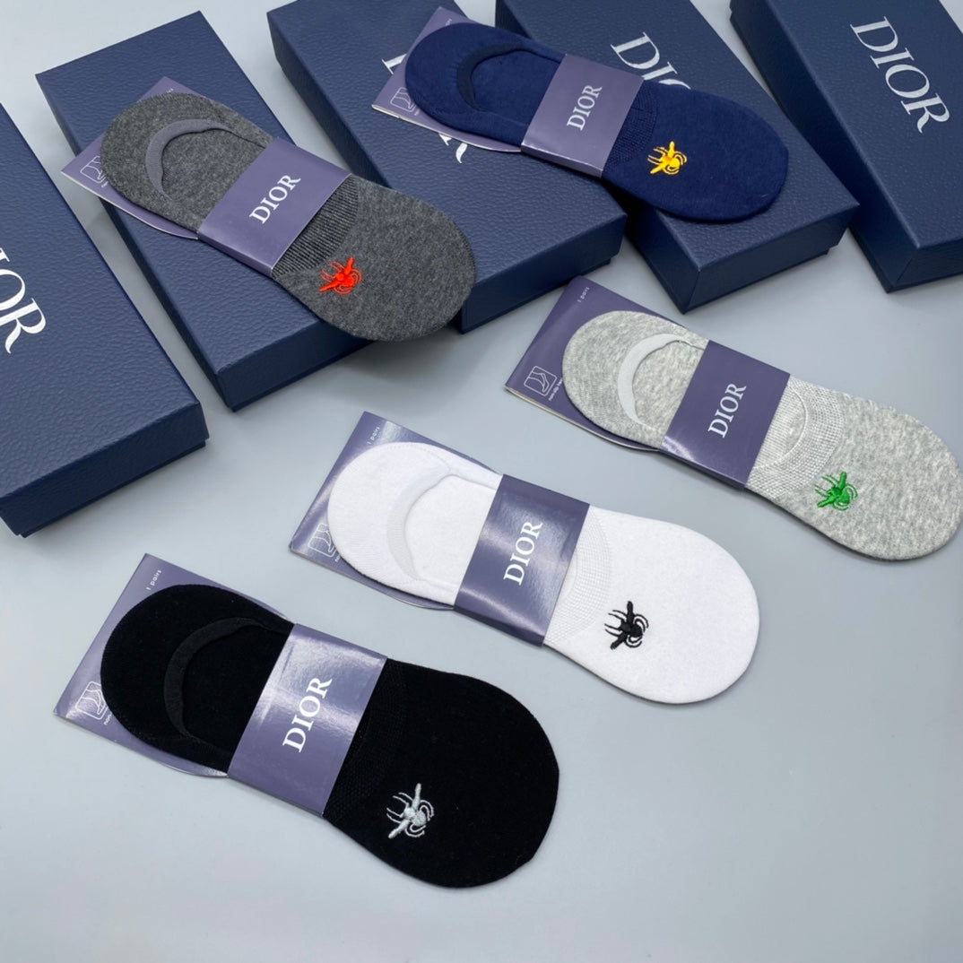 Dior Cotton Visible Cuff, Colour And Emblem Details No-Show Socks - 5-Pair Set