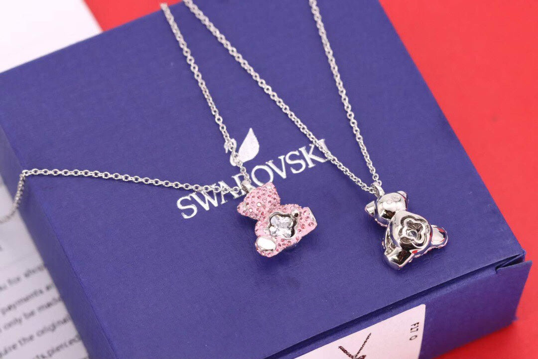Teddy Bear Collarbone Necklace in Polished Metal-Tone front product view