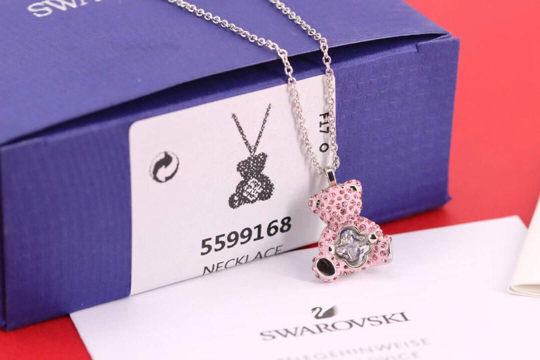 Teddy Bear Collarbone Necklace in Polished Metal-Tone main product view
