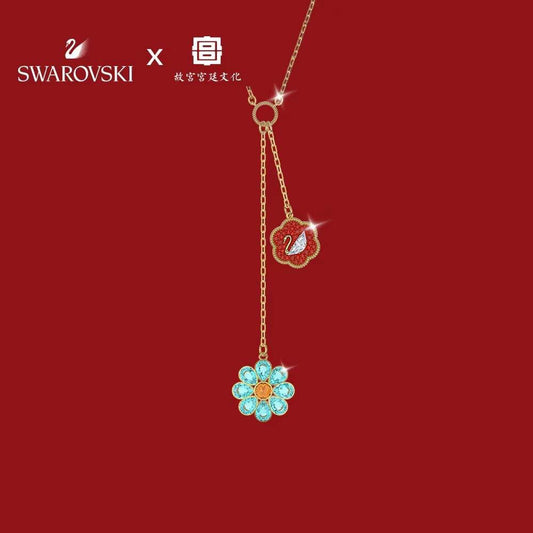 Floral Y-Necklace in Polished Metal-Tone main product view