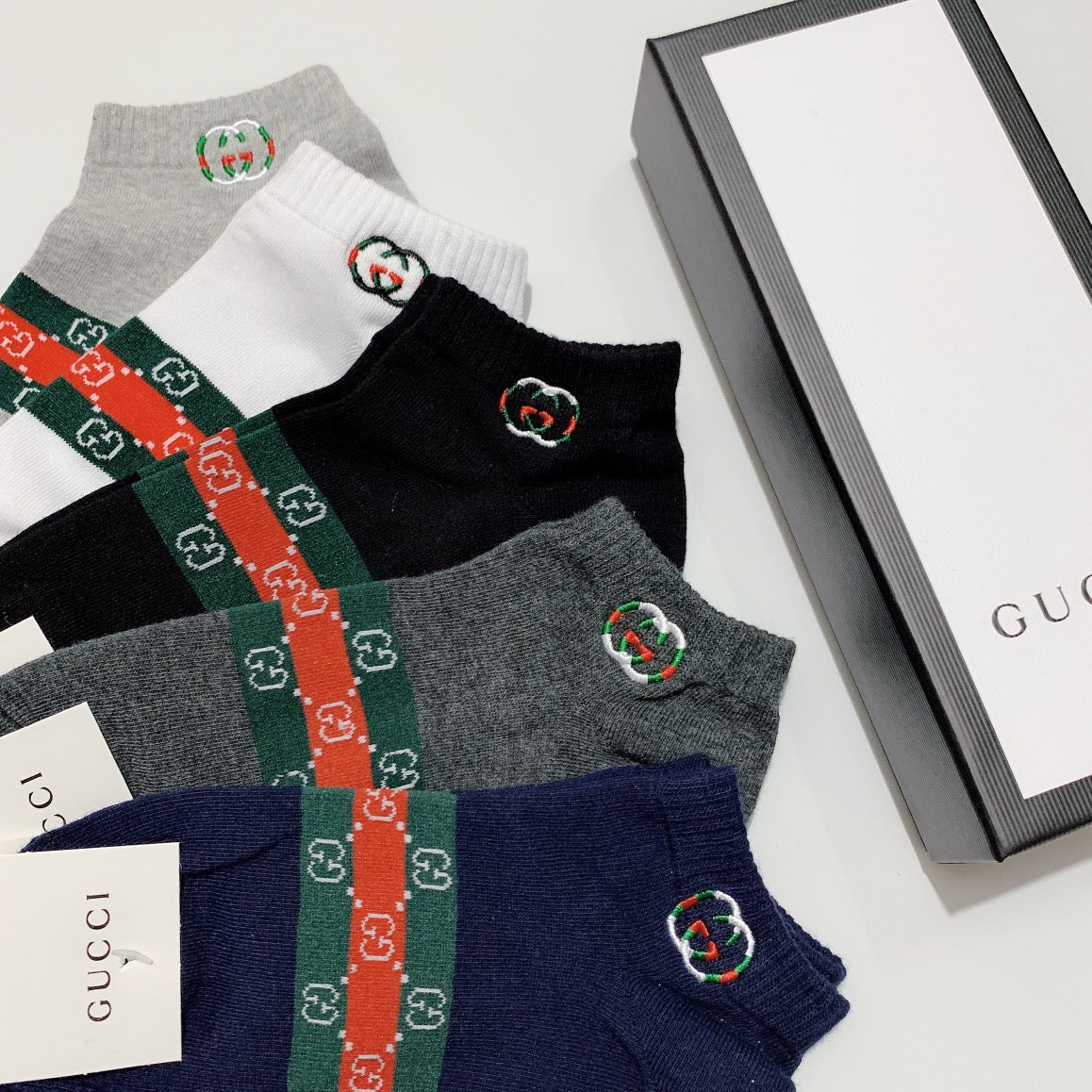 Gucci Double-G Stripe Crew Socks - Box of 5 Pairs