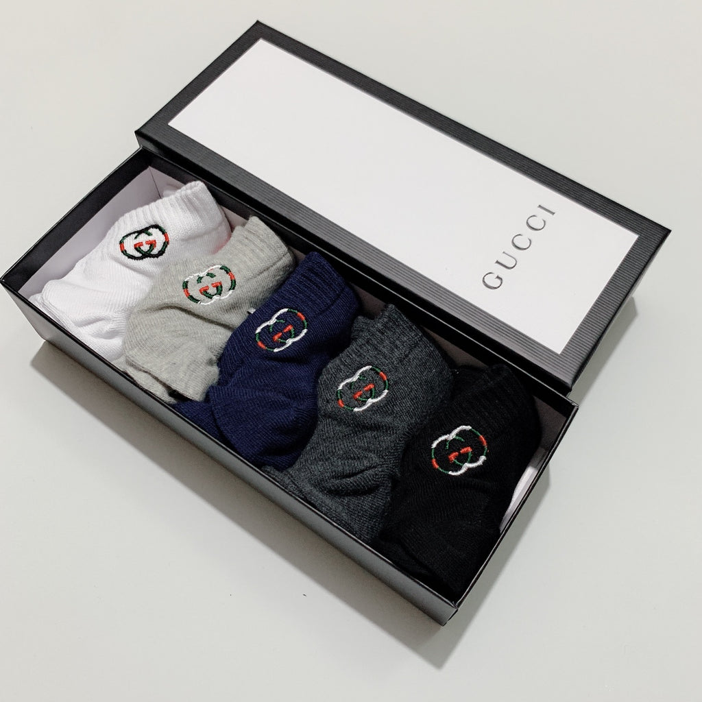 Gucci Cotton blend Red-And-Green And Monogram-Style Details Ankle Socks - 5-Pair Set