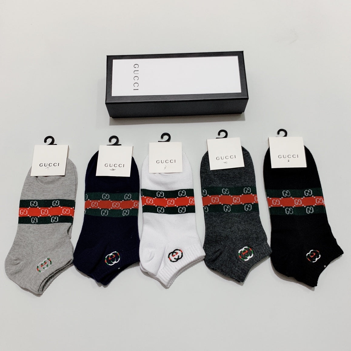 Gucci Cotton blend Red-And-Green And Monogram-Style Details Ankle Socks - 5-Pair Set