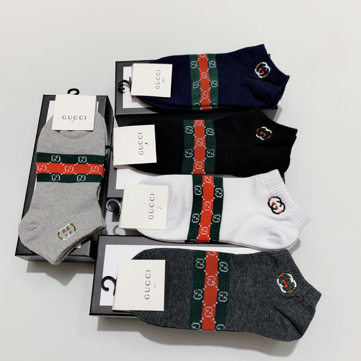 Gucci Cotton blend Red-And-Green And Monogram-Style Details Ankle Socks - 5-Pair Set