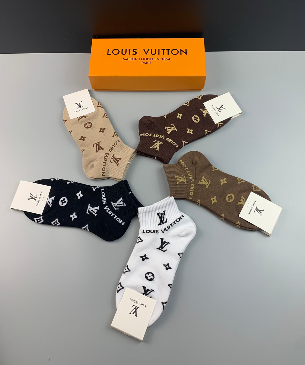 Louis Vuitton Neutral Monogram Ankle Socks - Box of 5 Pairs