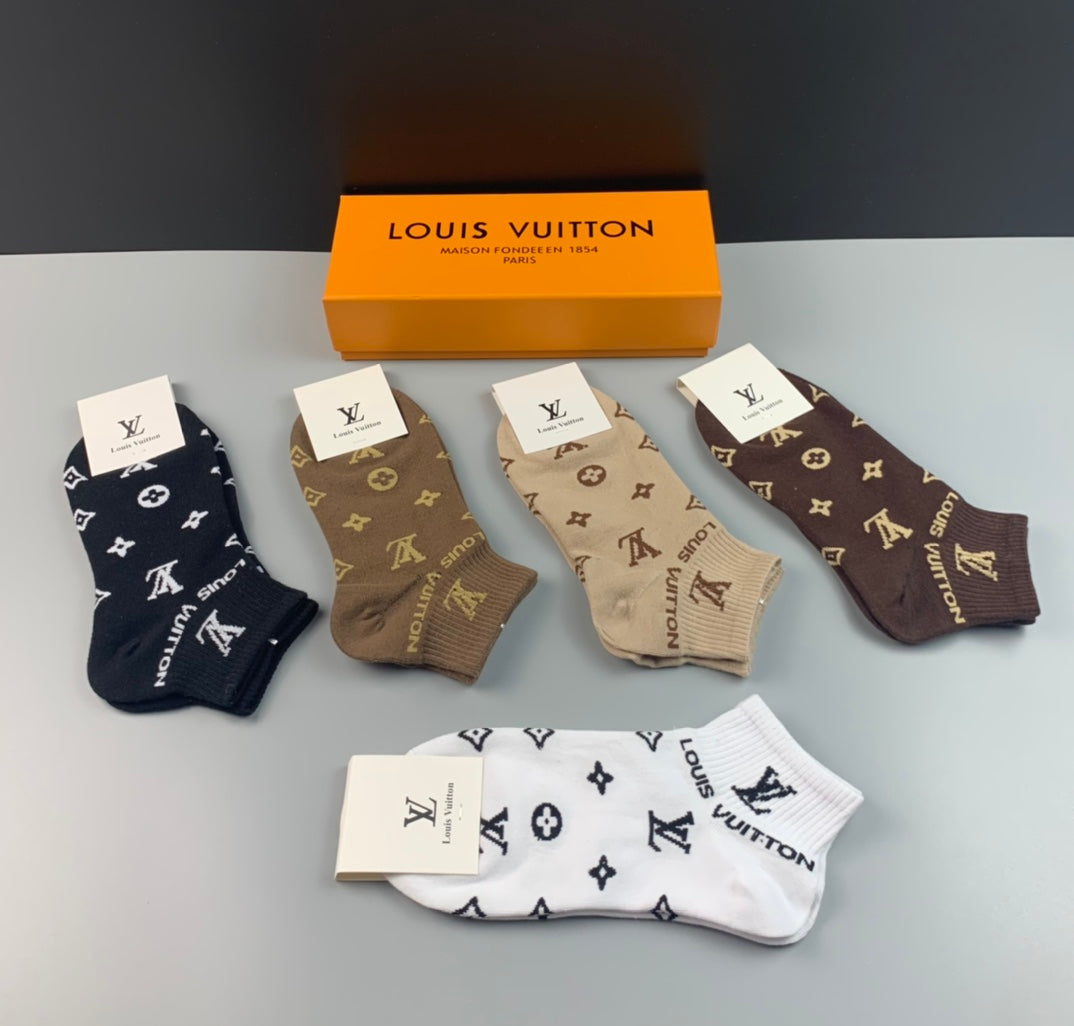 Louis Vuitton Neutral Monogram Ankle Socks - Box of 5 Pairs