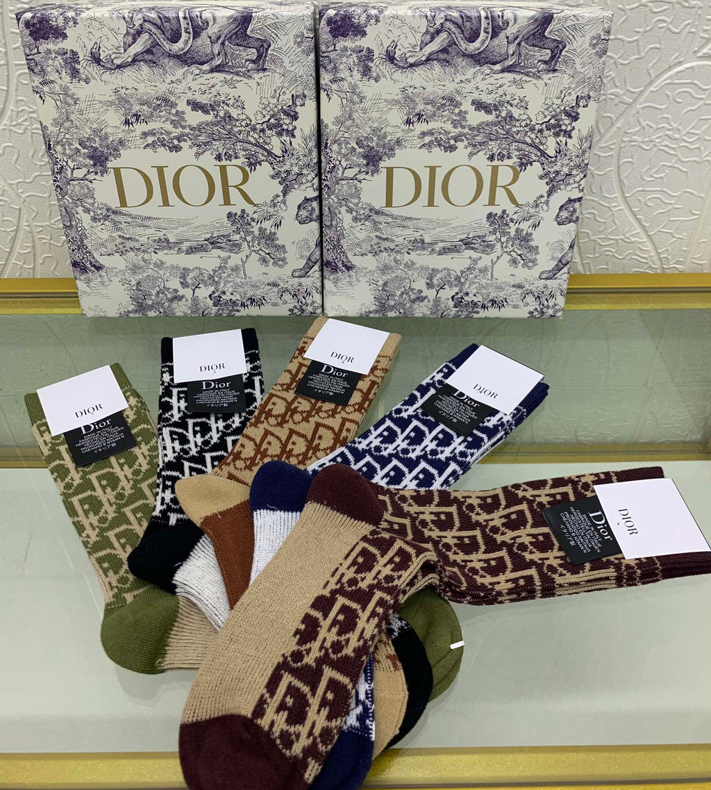 Dior Cotton Mixed All-Over Motifs Crew Socks - 5-Pair Set