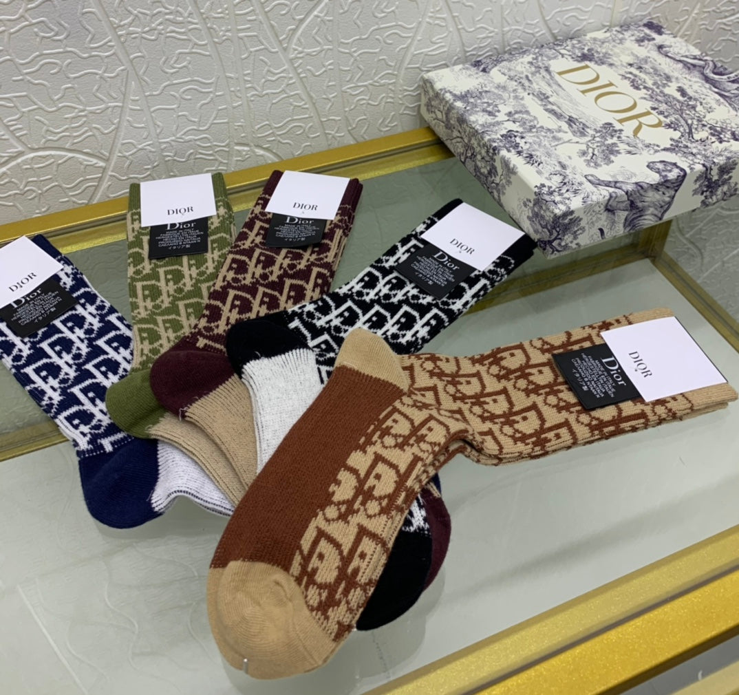 Dior Cotton Mixed All-Over Motifs Crew Socks - 5-Pair Set