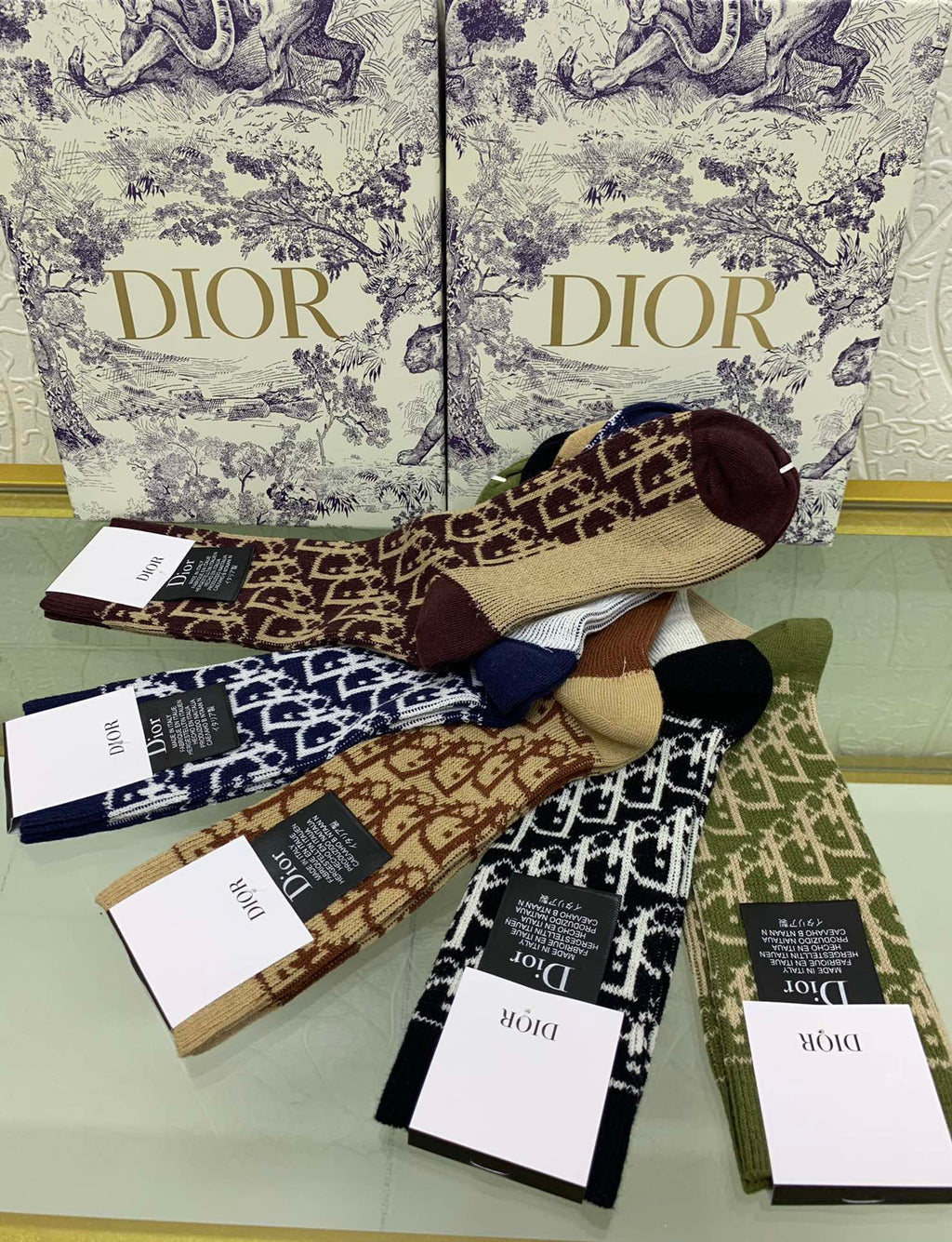 Dior Cotton Mixed All-Over Motifs Crew Socks - 5-Pair Set