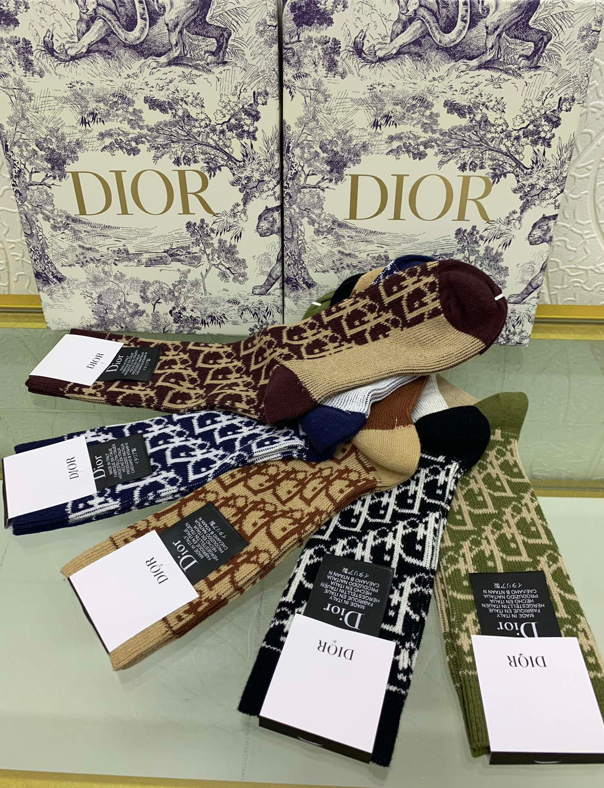 Dior Cotton Mixed All-Over Motifs Crew Socks - 5-Pair Set