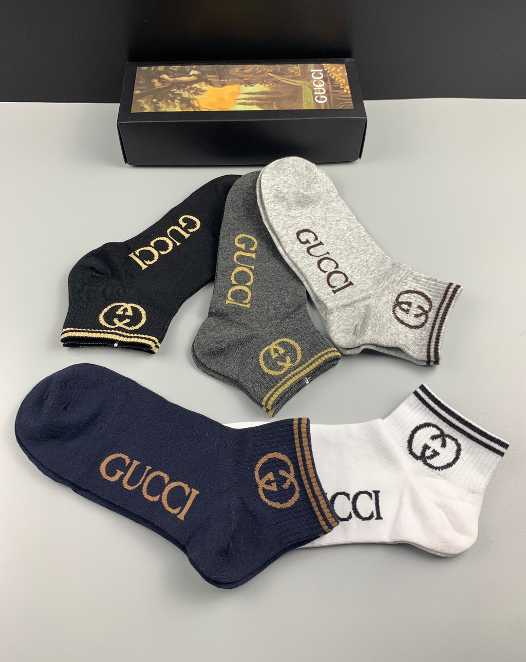 Gucci Contrast Wordmarks No-Show Socks - 5-Pair Set