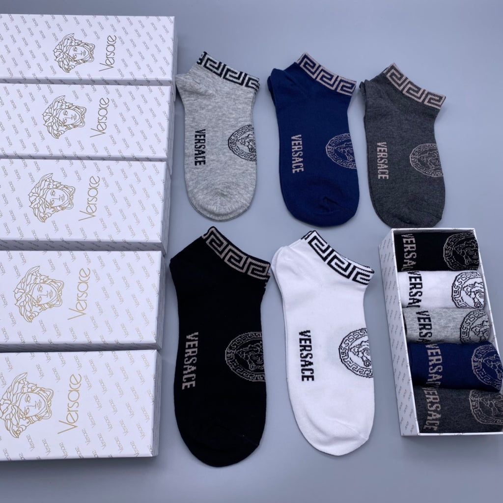 Versace Logo Ankle Socks - 5-Pair Box