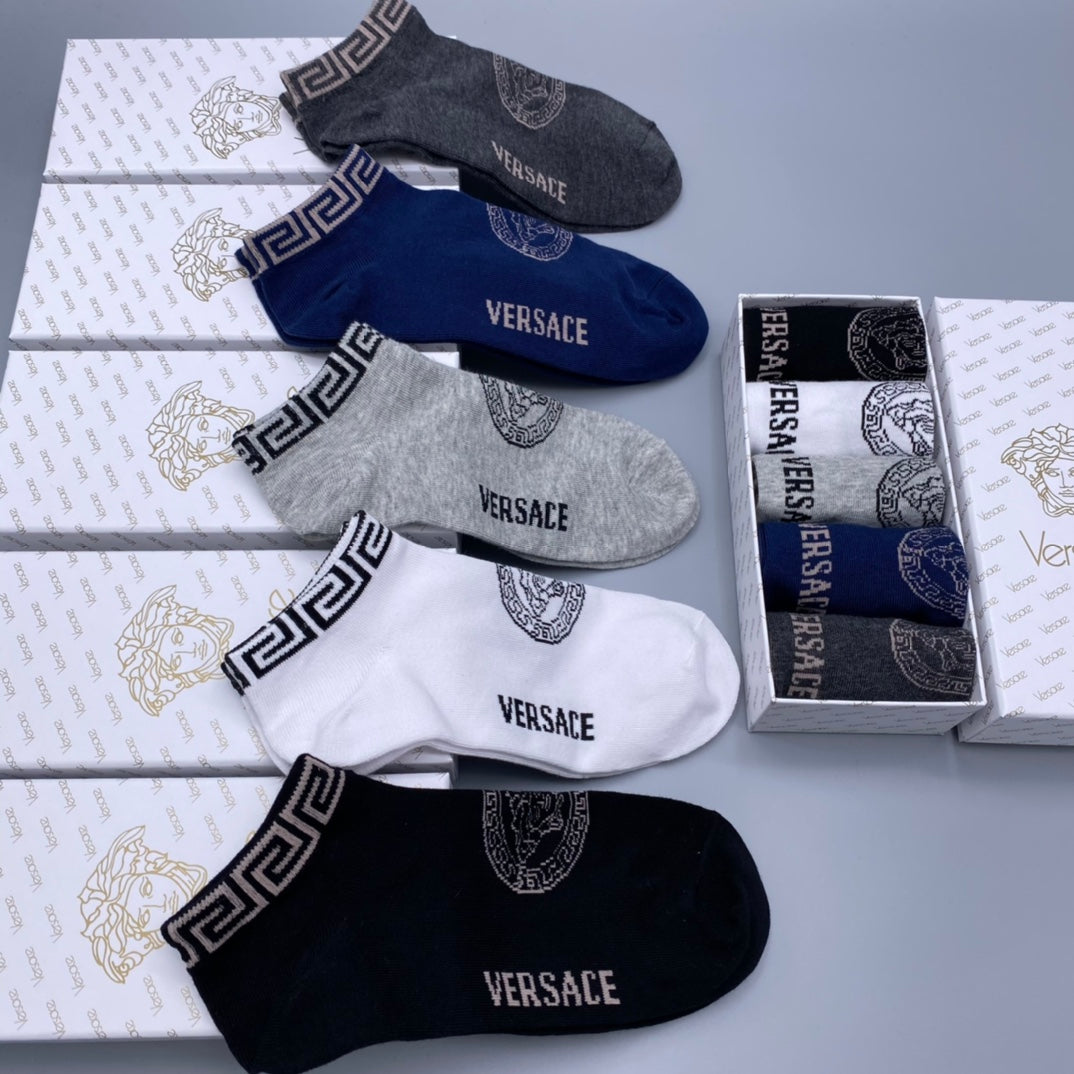 Versace Clean Wordmark Details Ankle Socks - 5-Pair Set
