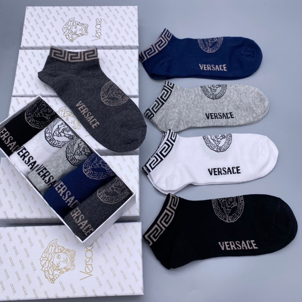 Versace Short Socks - Black, White, Grey and Navy 5-Pair Box
