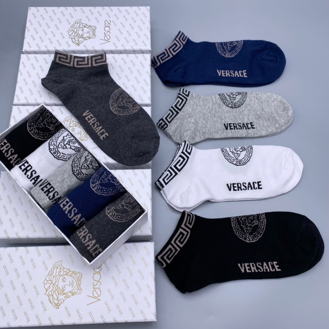 Versace Short Socks - Black, White, Grey and Navy 5-Pair Box