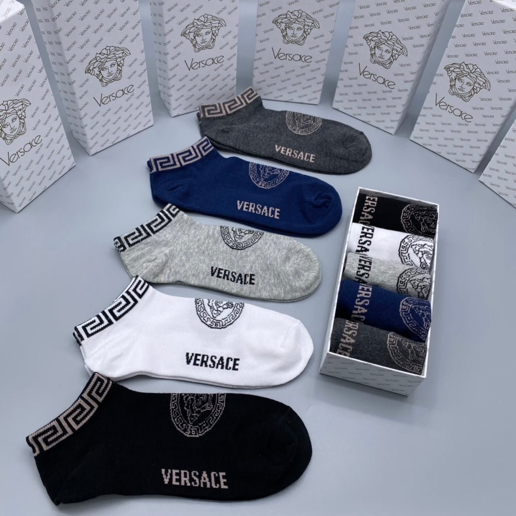 Versace Clean Wordmark Details Ankle Socks - 5-Pair Set