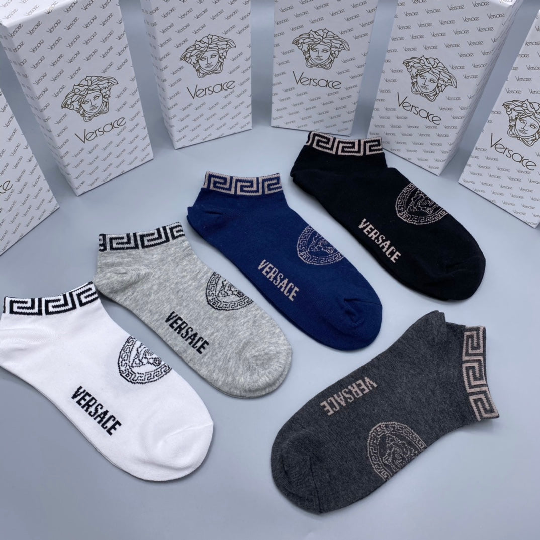 Versace Clean Wordmark Details Ankle Socks - 5-Pair Set