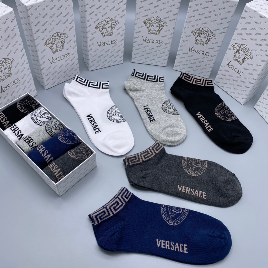 Versace Contrast Wordmarks Ankle Socks - 5-Pair Set