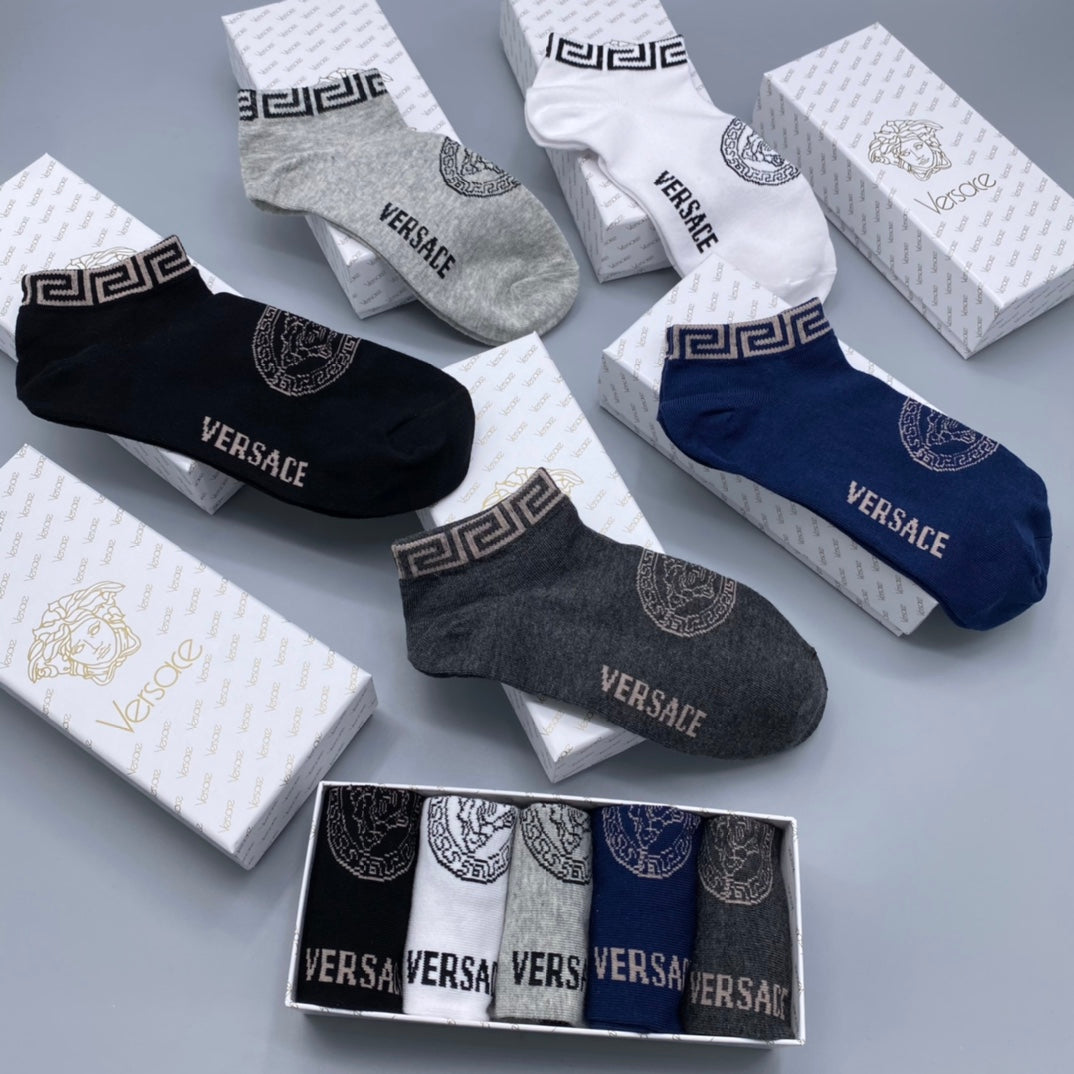 Versace Short Socks - Black, White, Grey and Navy 5-Pair Box