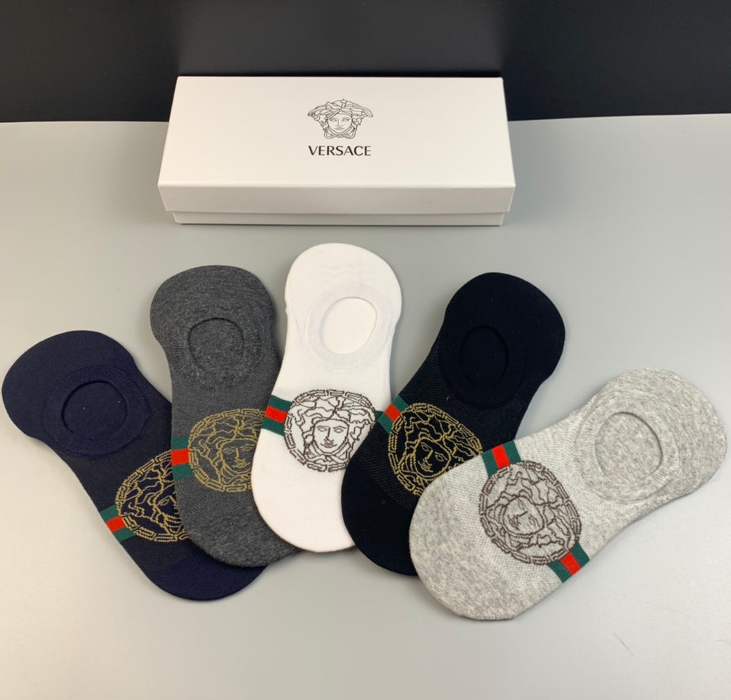 Versace Medallion Graphics No-Show Socks - 5-Pair Set