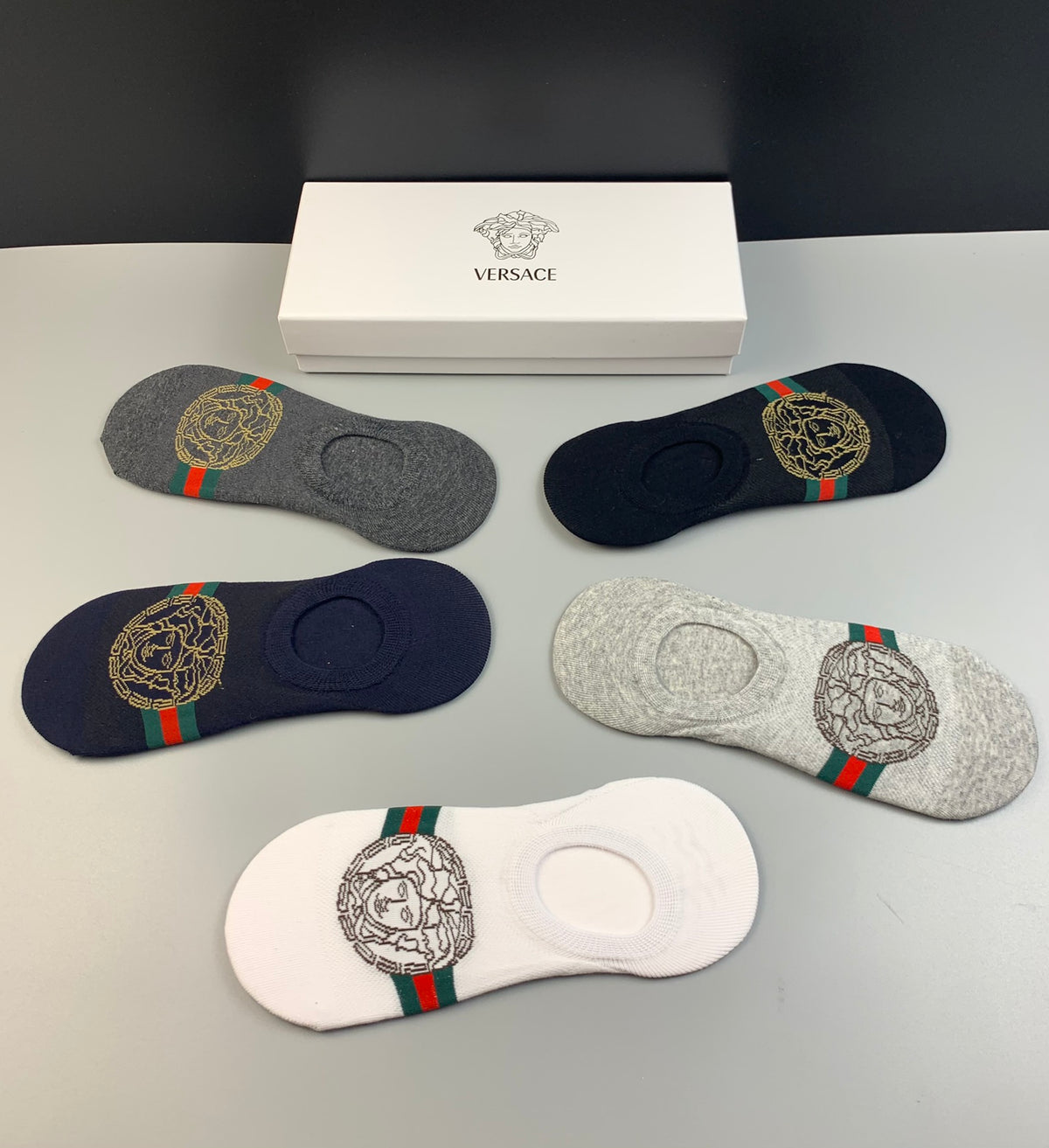 Versace Medallion Graphics No-Show Socks - 5-Pair Set