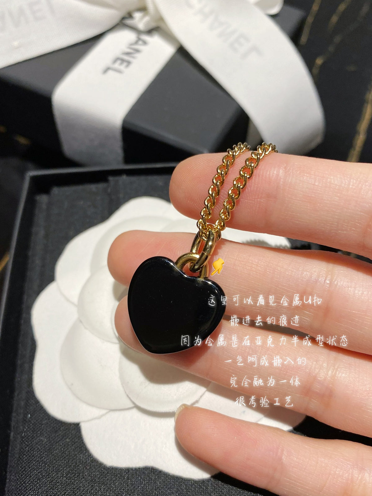Double-C Emblem Crystal-Accent Pendant Necklace – Heart Detail side detail