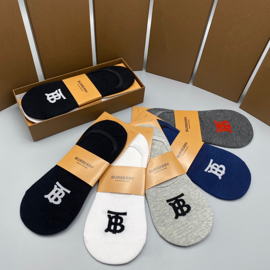 Burberry Cotton Visible Cuff, Colour And Emblem Details No-Show Socks - 5-Pair Set