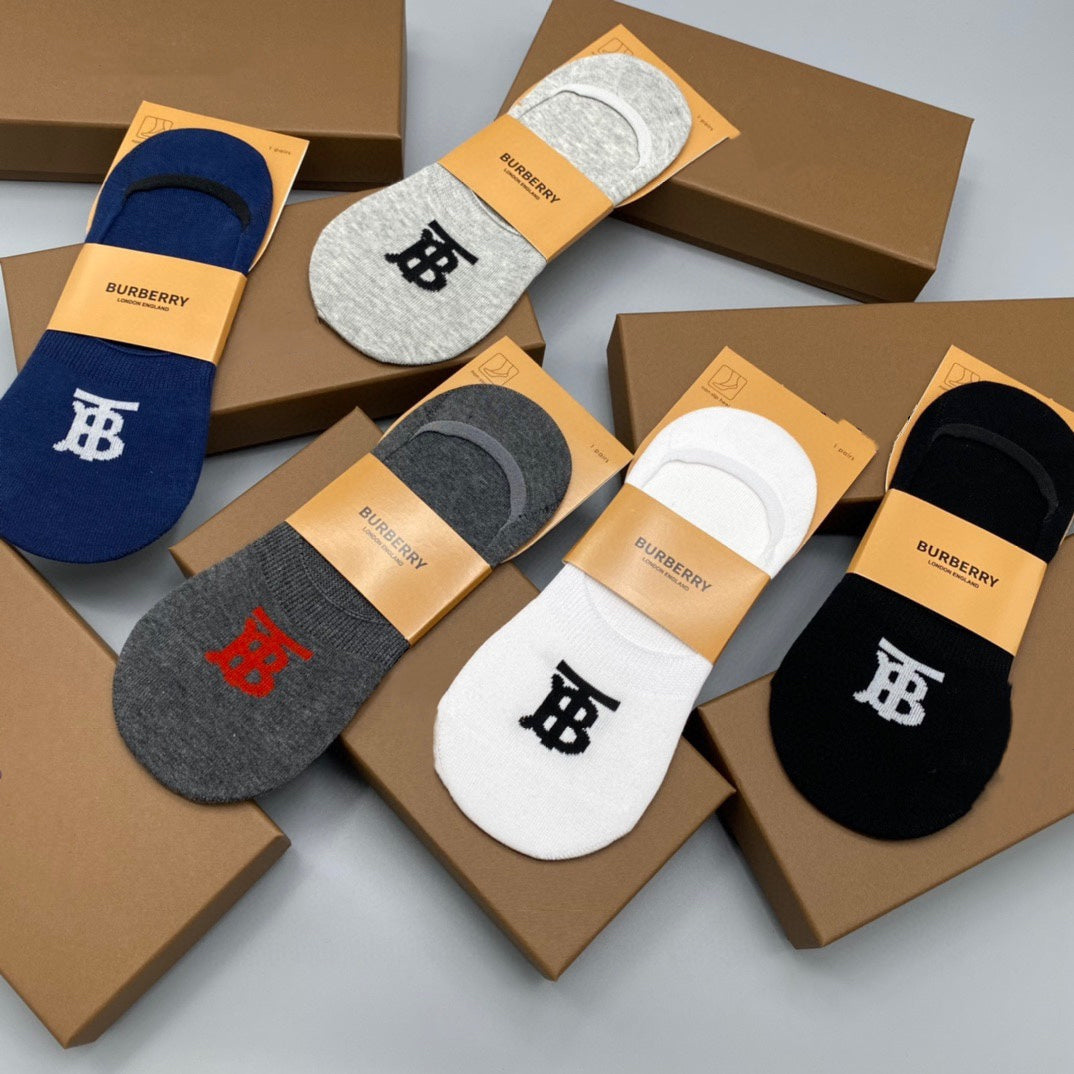 Burberry Tb-Style Logo Details No-Show Socks - 5-Pair Set