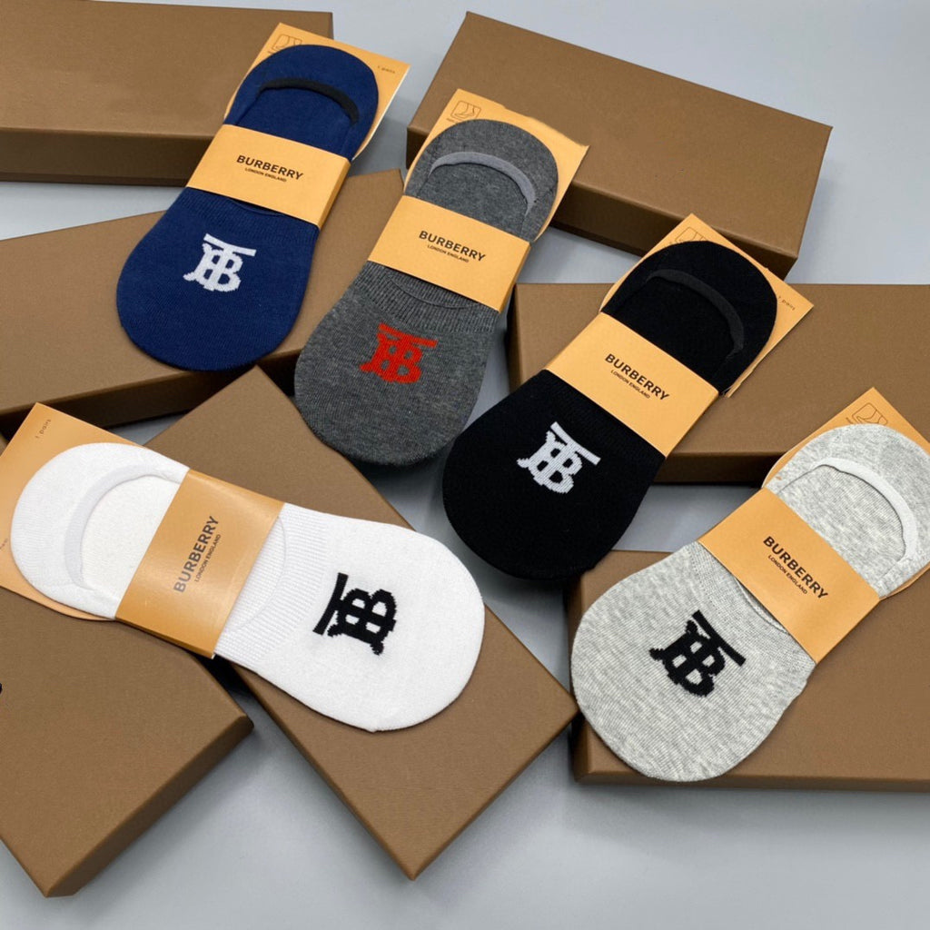 Burberry Visible Colour, Cuff And Emblem Details No-Show Socks - 5-Pair Set