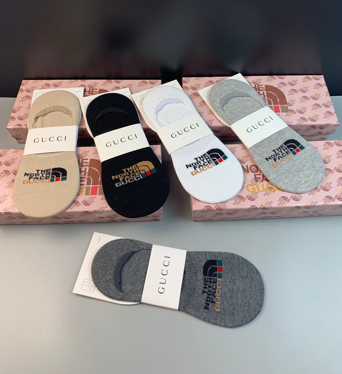 Gucci x The North Face Collaboration-Style Wordmarks No-Show Socks - 5-Pair Set