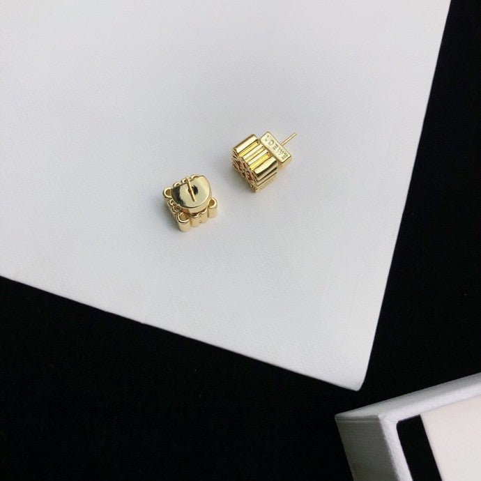 Floral Motif Stud Earrings in Gold-Tone – Design 01 main product view