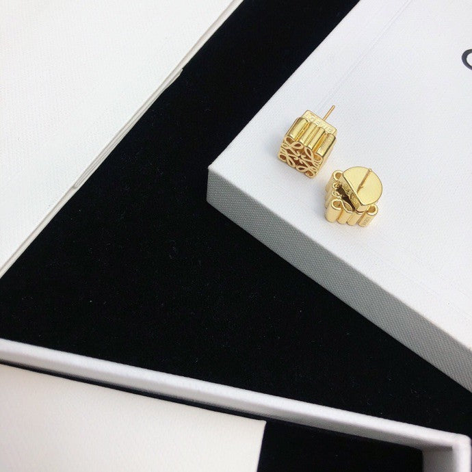 Floral Motif Stud Earrings in Gold-Tone – Design 01 main product view