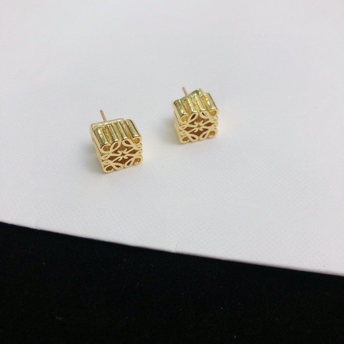 Floral Motif Stud Earrings in Gold-Tone – Design 01 styled view